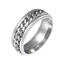 Yifnny Spinner Ring, Edelstahl Kette Spinner Ring Zappel Ring für Angst Verflechtungs-Spins Ring mit Gerillter Kante Coole Daumenring Schwarz Spinner Ringe für Damen Herren (Silber, 10) von Yifnny