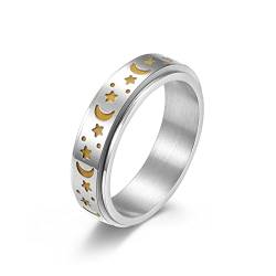 Yifnny Spinner Ring, Edelstahl Spinner Ringe für Damen Herren Zappelbandringe Mond Stern Ringe Stressabbauende Anti Angst Hochzeit Versprechen Leuchtender Ring (Luminous Glow-Silber, 10) von Yifnny