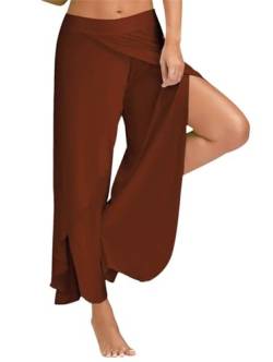 Hosen Damen Sporthose Yogahosen Sport Pumphose Haremshose Leichte Sommerhose Marlene Hose Brau L von Yigoo