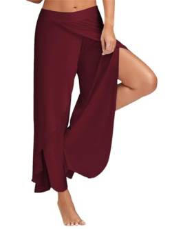 Hosen Damen Sporthose Yogahosen Sport Pumphose Haremshose Leichte Sommerhose Marlene Hose Rot 5XL von Yigoo