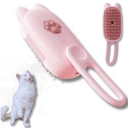 Katzenbürste mit Dampf, Dampfbürste Katze Hund, 3-in-1 Hundebürste Katzenspray Massagekamm Katzenzupfbürste mit Flüssigkeitseinlass Rosa von Yigoo