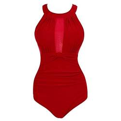 Yigoo Badeanzug Damen Figurformend Große Größe Frauen Vintage Bauchweg Einteiliger Badeanzüge Push Up Monokini Rot XXXXL von Yigoo