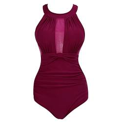 Yigoo Badeanzug Damen Figurformend Große Größe Frauen Vintage Bauchweg Einteiliger Badeanzüge Push Up Monokini WineRot L von Yigoo