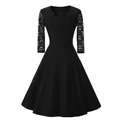 Yigoo Festliche Elegant Kleider Damen Festlich Hochzeit Spitzenkleider Vintage Abendkleid Cocktailkleid A-Linie Knielang Kurzarm Grün XL von Yigoo