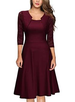 Yigoo Festliche Elegant Kleider Damen Festlich Hochzeit Spitzenkleider Vintage Abendkleid Cocktailkleid A-Linie Knielang Kurzarm Rot M von Yigoo