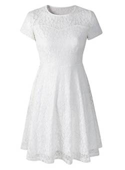 Yigoo Festliche Elegant Kleider Damen Festlich Hochzeit Spitzenkleider Vintage Abendkleid Cocktailkleid A-Linie Knielang Kurzarm Weiß 5XL von Yigoo