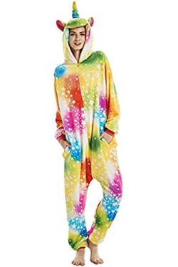 Yigoo Pyjama Jumpsuit Oneise Overall Damen Einhorn Tier Herren Lang Karneval Kostüm Cosplay Fleece mit 3D Kapuze XL von Yigoo