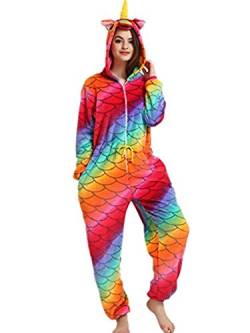 Yigoo Pyjama Jumpsuit Oneise Overall Damen Einhorn Tier Herren Lang Karneval Kostüm Cosplay Fleece mit 3D Kapuze XL von Yigoo