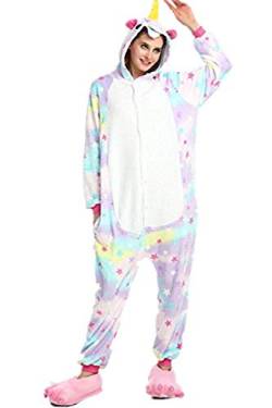 Yigoo Pyjama Jumpsuit Oneise Overall Damen Einhorn Tier Herren Lang Karneval Kostüm Cosplay Fleece mit 3D Kapuze XL von Yigoo