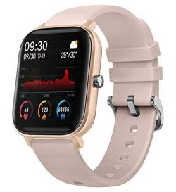 Smartwatch, kompatibel mit iPhone und Android-Handys, Fitness-Tracker, Herzfrequenzmesser, Blutdruck, wasserdicht, Voll-Touch-Farbbildschirm, Smartwatch für Damen und Herren Smartwatch gold von Yihou