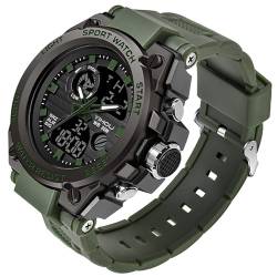 Yihou Herren Militär Armbanduhr Outdoor Sport Elektronische Uhr Taktische Armee Armbanduhr LED Stoppuhr Wasserdicht Digital Analog Uhren, grün, Business von Yihou