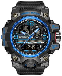 Yihou Herren Militär Uhr Outdoor Sport Elektronische Uhr Taktische Armee Armbanduhr LED Stoppuhr Wasserdicht Digital Analog Uhren, 3133_Blue, Modern von Yihou