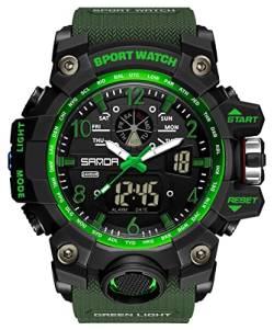 Yihou Herren Militär Uhr Outdoor Sport Elektronische Uhr Taktische Armee Armbanduhr LED Stoppuhr Wasserdicht Digital Analog Uhren, 3169_green, Modern von Yihou
