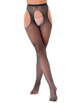 Yihuimin Damen Ouvert Strumpfhosen Offenem Schritt Netzstrümpfe Hosenträger Strapsstrümpfe Transparent Strapsstrumpfhose Pantyhose Schwarz Einheitsgröße von Yihuimin