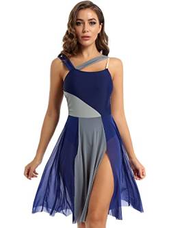 Yihuimin Damen Tanzkleid Ärmellose Lyrisches Kleider Latein Tanzkleidung Knielanges Ballettkleid Ballettanzug Wettbewerb Tanzkostüm A Marineblau L von Yihuimin