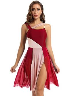 Yihuimin Damen Tanzkleid Ärmellose Lyrisches Kleider Latein Tanzkleidung Knielanges Ballettkleid Ballettanzug Wettbewerb Tanzkostüm Burgund S von Yihuimin