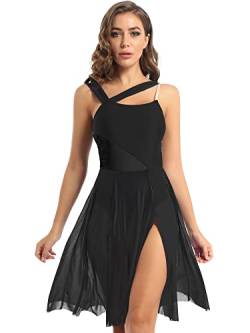 Yihuimin Damen Tanzkleid Ärmellose Lyrisches Kleider Latein Tanzkleidung Knielanges Ballettkleid Ballettanzug Wettbewerb Tanzkostüm Schwarz L von Yihuimin