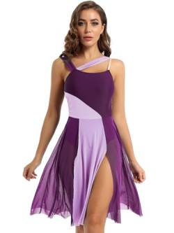 Yihuimin Damen Tanzkleid Ärmellose Lyrisches Kleider Latein Tanzkleidung Knielanges Ballettkleid Ballettanzug Wettbewerb Tanzkostüm Violet M von Yihuimin