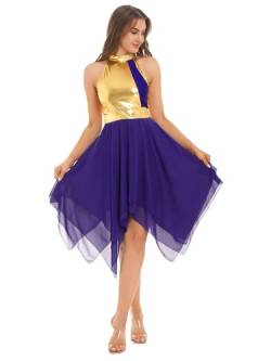 Yihuimin Damen Tanzkleider Metallic Ballettkleid Ärmellose Tanztrikot Tanzkleidung Eiskunstlauf-Kleid Gymnastikanzug Dunkel Violett M von Yihuimin