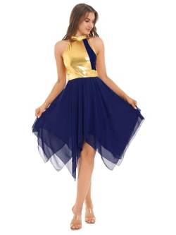 Yihuimin Damen Tanzkleider Metallic Ballettkleid Ärmellose Tanztrikot Tanzkleidung Eiskunstlauf-Kleid Gymnastikanzug Navy_Blau M von Yihuimin