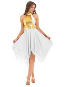 Yihuimin Damen Tanzkleider Metallic Ballettkleid Ärmellose Tanztrikot Tanzkleidung Eiskunstlauf-Kleid Gymnastikanzug Weiß M von Yihuimin