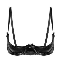 Yihuimin Damen Wetlook BH Hebe Sexy Bra Offene Brust Büstenhebe Push Up Bra mit Bügel Lackleder Bralette Verführerische Reizwäsche Lingerie Schwarz M von Yihuimin