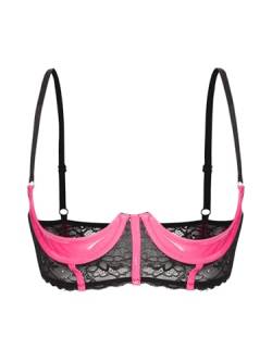 Yihuimin Damen Wetlook BH Hebe Sexy Bra Offene Brust Büstenhebe Push Up Bra mit Bügel Lackleder Bralette Verführerische Reizwäsche Lingerie U Rosa M von Yihuimin