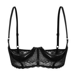 Yihuimin Damen Wetlook BH Hebe Sexy Bra Offene Brust Büstenhebe Push Up Bra mit Bügel Lackleder Bralette Verführerische Reizwäsche Lingerie U Schwarz 3XL von Yihuimin