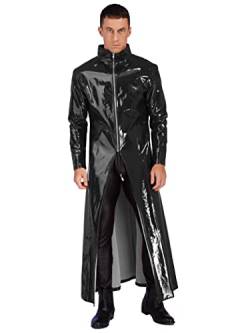 Yihuimin Herren Wetlook Jacke Kurz Mantel Cosplay Cooler Matrix Kostüm Lederjacke Stehkragen Umhang Glänzende Karnevalskostüm Schwarz L von Yihuimin