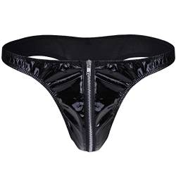 Yihuimin Herren Wetlook Slip Sexy String Tanga Low Rise G- String Unterhosen Unterwäsche Männer Leder Lack Bikini Briefs mit Reißverschluss Schwarz L von Yihuimin