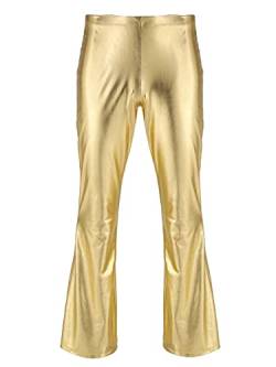 Yihuimin Lederhose Herren PU Leder Schlaghose Metallic Glänzend Pants Wetlook Hose Glitzer Disco 70er 80er Kleidung Tights Freizeithose Karnevalkostüm Gold XL von Yihuimin