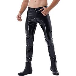 Yihuimin Lederhose Herren Schwarz Motorrad Lange Hose Lederjeans Wetlook Leggings Männer Slim fit Strech Pants Clubwear M-XXL Schwarz L von Yihuimin