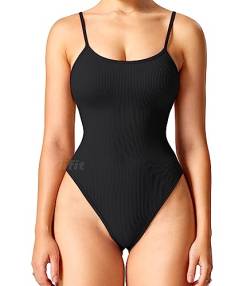 Yiifit Bodysuit Shapewear Damen Body Shaper Bauchweg Sculpting Ärmellos Seamless Jumpsuit Tanga mit Verstellbarer Schultergurt Schwarz Medium von Yiifit