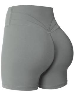 Yiifit Gym Shorts Damen 4.5" Sport Shorts Booty Scrunch Hohe Taille Push Up Sommer Yoga Shorts Undurchlässig Kurze Hosen Hellgrau Medium von Yiifit