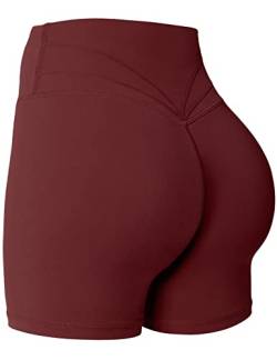 Yiifit Gym Shorts Damen Sport Shorts Booty Scrunch Hohe Taille Push Up Sommer Yoga Shorts Undurchlässig Kurze Hosen Tiefes Burgunderrot Large von Yiifit