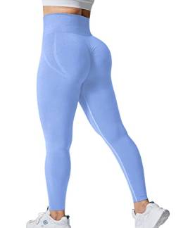 Yiifit High Waist Seamless Yoga Pants Tummy Control Workout Running Exercise Gym Fitness Leggings Light Blue S von Yiifit