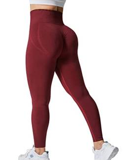 Yiifit High Waist Seamless Yoga Pants Tummy Control Workout Running Exercise Gym Fitness Leggings Wine XL von Yiifit