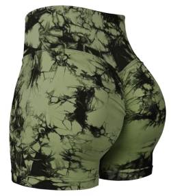 Yiifit Nahtlose Booty Damen Yoga Tie Dye High Waist Workout 3" Sport Shorts Army Green Large von Yiifit