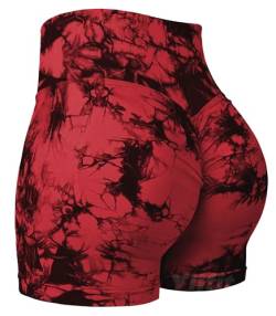 Yiifit Nahtlose Booty Damen Yoga Tie Dye High Waist Workout 3" Sport Shorts Rot Large von Yiifit