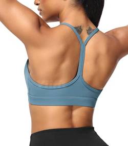 Yiifit Sport BH Y Rücken Sports Bra Damen Racerback Ohne Bügel Spaghetti Crop Top Gepolstert für Sommer Yoga Gym Blau Large von Yiifit