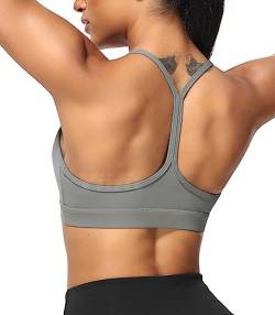 Yiifit Sport BH Y Rücken Sports Bra Damen Racerback Ohne Bügel Spaghetti Crop Top Gepolstert für Sommer Yoga Gym Grau X-Large von Yiifit