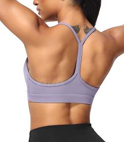 Yiifit Sport BH Y Rücken Sports Bra Damen Racerback Ohne Bügel Spaghetti Crop Top Gepolstert für Sommer Yoga Gym Violett X-Large von Yiifit