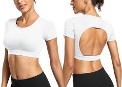 Yiifit Sport Backless Top Damen Fitness Patchwork Gym Tops Sportoberteile mit Cups Yoga Shirt Weiß X-Large von Yiifit