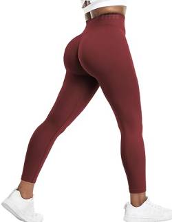 Yiifit Sport Leggings Damen Booty Scrunch Push Up High Waisted Nahtlose Gym Leggings Wine Medium von Yiifit