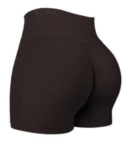 Yiifit Sport Shorts Damen Scrunch Butt Sportshorts High Waist Push Up Nahtlos Booty Gym Shorts Fitnesshose Kurz Hose Schokolade X-Small von Yiifit