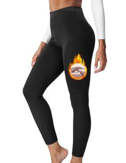 Yiifit Thermo Leggings Damen Winter Gefüttert High Waist Thermo Strumpfhose Leggings Long with Inner Fleece Warm Sports Leggings Black Medium von Yiifit