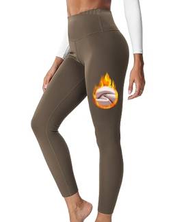 Yiifit Thermo Leggings Damen Winter Gefüttert High Waist Thermo Strumpfhose Leggings Long with Inner Fleece Warm Sports Leggings Coffee Large von Yiifit