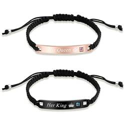 Yijunmca Paare Armbänder mit Schmuckbox Geflochtenes Seil Couples Armband Gravur Her King His Queen Pärchen Bangle Distanz Armreifen Liebhaber Armkette für Männer Frauen Geburtstag Jubiläum Geschenk von Yijunmca