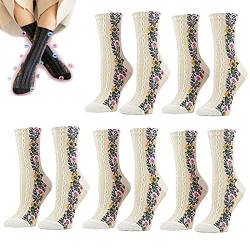Ionfit Heatdetox Floral Socks, Fittex Heatdetox Floral Socks,5pairs Women's Slimming Socks Floral Design Vintage Crew Socks (White) von Yikeyuan