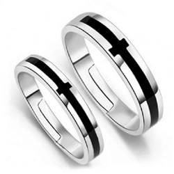 1 Paar Damen Herren Paar Ringe, 925 Sterling Silber Einfache Schwarz Kreuz Partnerringe Eheringe Verlobungsring Trauringe Freundschaftsringe Hochzeitsring Band Ring Offen Verstellbar von Yikoly